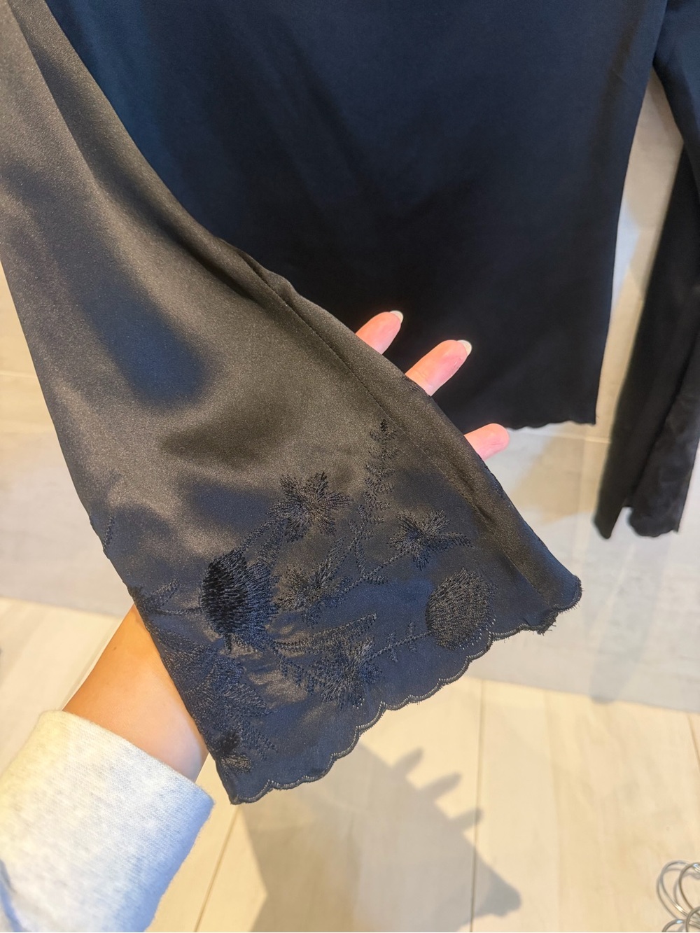 Reformation Black Satin Tie-Front Lace-Trim Top - Picture 5 of 5